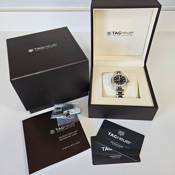 Tag Heuer Unisex Aquaracer Diamond Trim Black Face Quartz Watch 35mm Steel Box main image 6